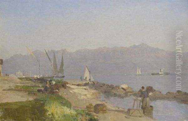 Barques Sur Le Leman Oil Painting by Francois-Louis-David Bocion