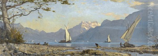 Le Leman Depuis Les Environs De Vevey Oil Painting by Francois-Louis-David Bocion