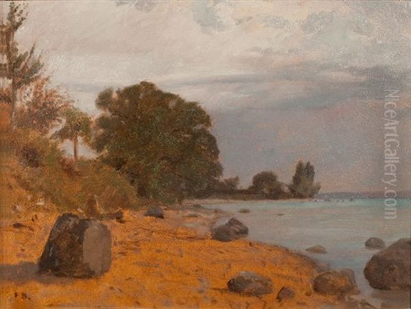 Rivage Du Lac Leman, Cote Savoie, Par Temps Menacant Oil Painting by Francois-Louis-David Bocion