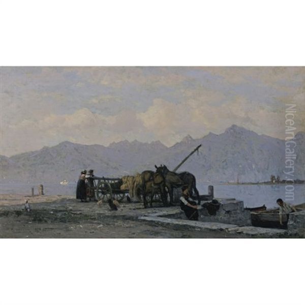 Vue Du Lac Leman (view Of Lake Geneva) Oil Painting by Francois-Louis-David Bocion