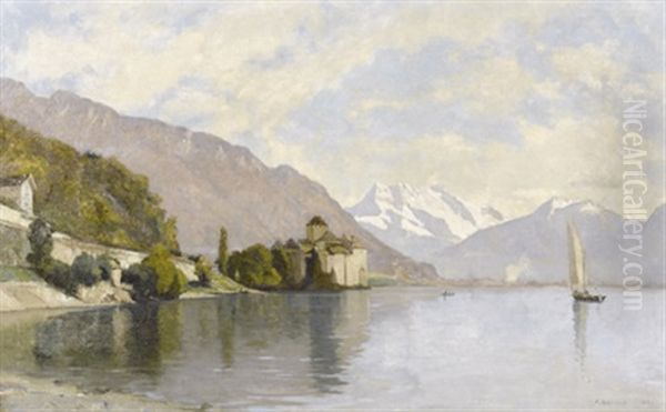 Le Chateau De Chillon Vu Du Bord Du Lac Oil Painting by Francois-Louis-David Bocion