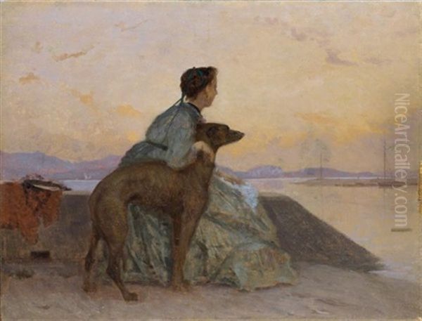 Madame Bocion Et Son Chien Domestique Oil Painting by Francois-Louis-David Bocion