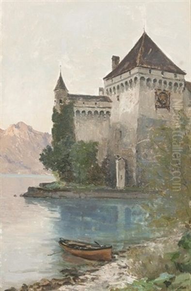 Barque Echouee A L'est Du Chateau Chillon Oil Painting by Francois-Louis-David Bocion