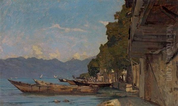 Bord De Lac A La Grande Rive Oil Painting by Francois-Louis-David Bocion