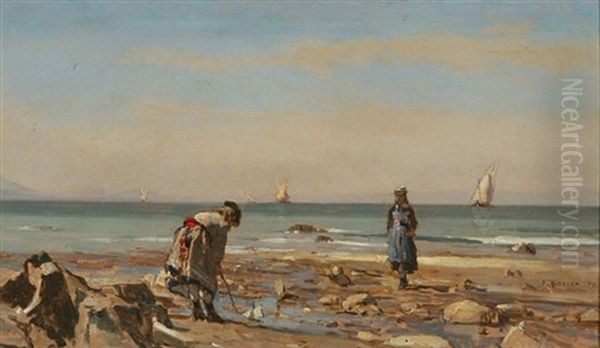 Les Enfants De L'artiste Jouant Sur La Greve Oil Painting by Francois-Louis-David Bocion