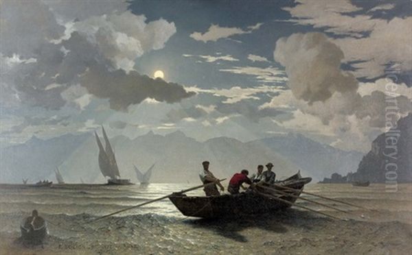 Scene De Peche Au Large De Meillerie Oil Painting by Francois-Louis-David Bocion