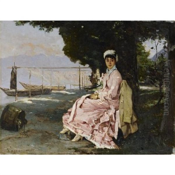 A Young Woman At The Water's Edge Oil Painting by Francois-Louis-David Bocion