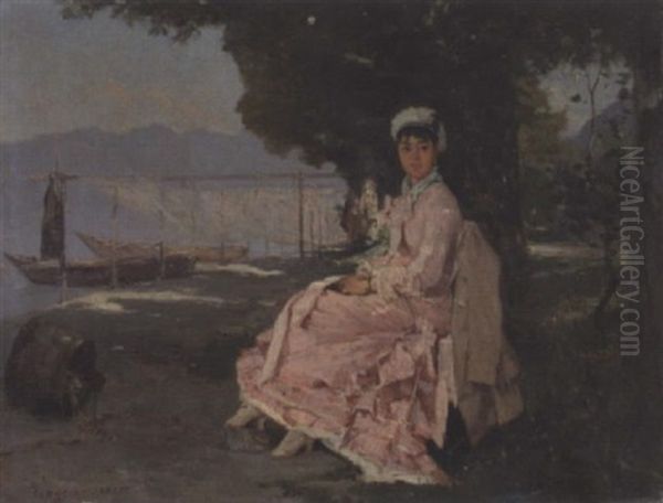 Promeneuse Assise Pres D'un Lac Oil Painting by Francois-Louis-David Bocion