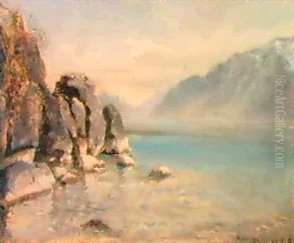 Seeuferlandschaft Bei Rivaz Am Genfersee Oil Painting by Francois-Louis-David Bocion