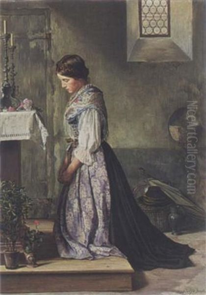 Pious Maiden Oil Painting by Adolf Georg Friederich Bock