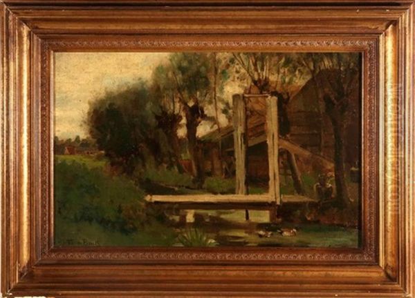 A View Of Bridge And Barn Oil Painting by Theophile De Bock