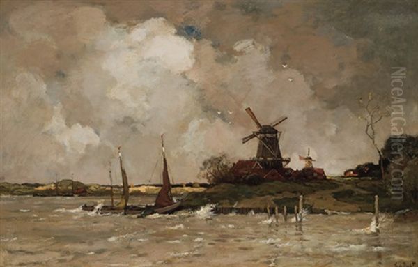 A Stormy Day, Holland Oil Painting by Theophile De Bock