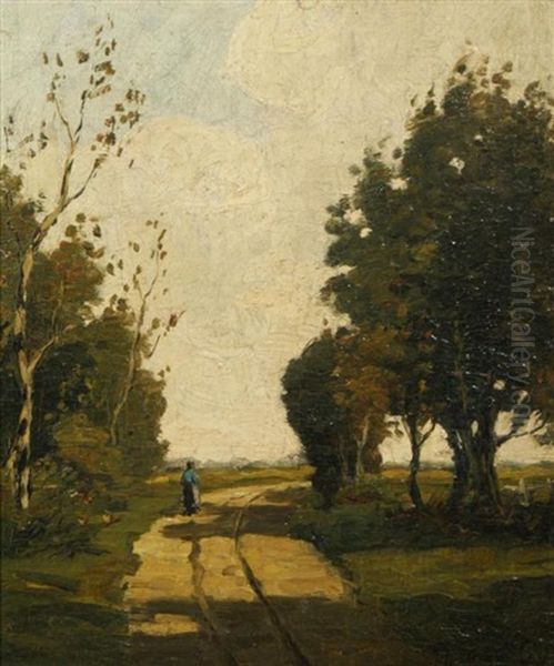 Woman On A Road Oil Painting by Theophile De Bock