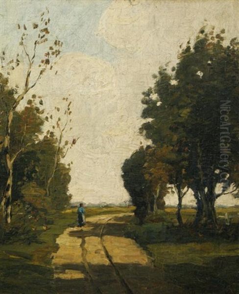 Woman On A Road Oil Painting by Theophile De Bock