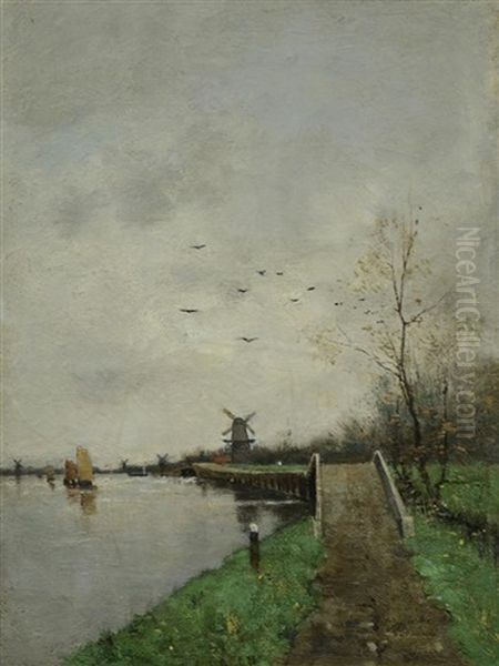 Landscape With Windmill Oil Painting by Theophile De Bock