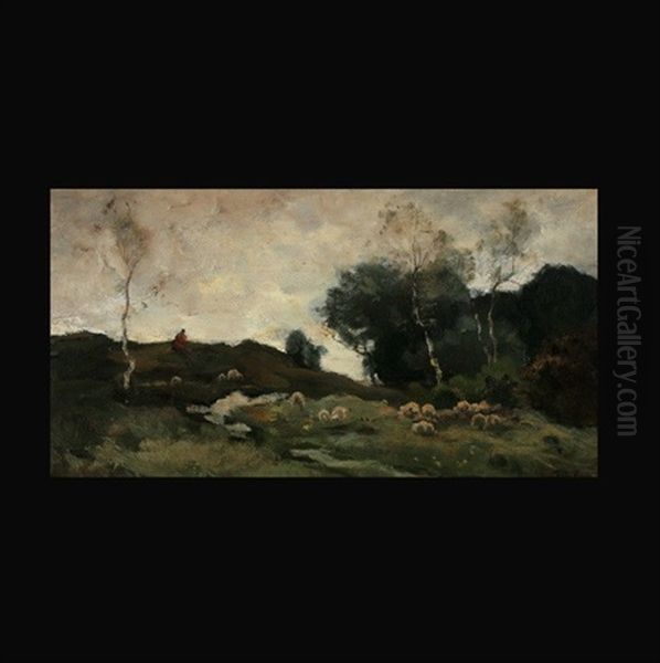 Sheep In Field by Theophile De Bock