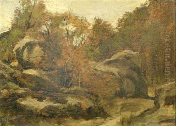 Rocky Landscape Oil Painting by Theophile De Bock