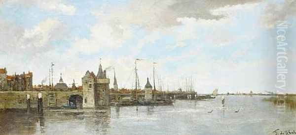 View Of Kampen Harbor Oil Painting by Theophile De Bock