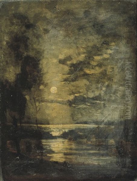 Paesaggio Al Chiaro Di Luna Oil Painting by Theophile De Bock