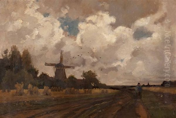 Windmuhle In Sturmischer Landschaft Oil Painting by Theophile De Bock