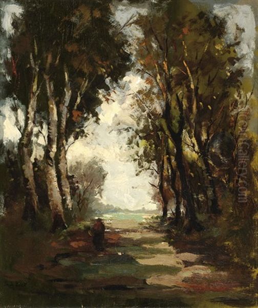 Woman On A Country Road Oil Painting by Theophile De Bock