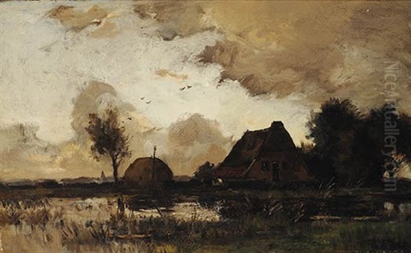 Farm With A Haystack Oil Painting by Theophile De Bock