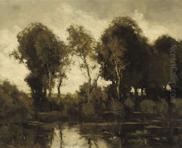 Trees Along A Pond Oil Painting by Theophile De Bock