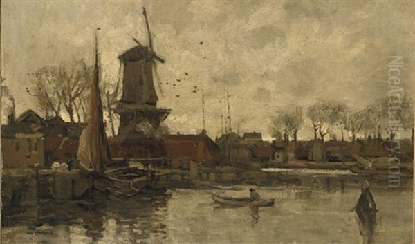 By The Windmill Oil Painting by Theophile De Bock