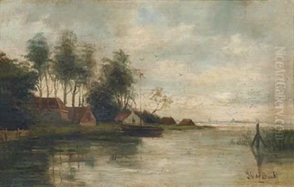 Hollandische Fluslandschaft Oil Painting by Theophile De Bock