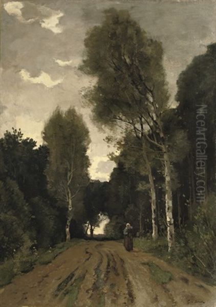 Walking Along A Woodland Path by Theophile De Bock