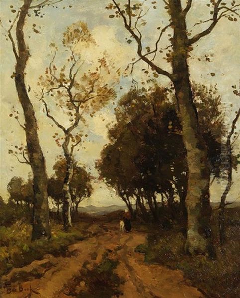 Herbstlandschaft - Frau Mit Ziege Oil Painting by Theophile De Bock