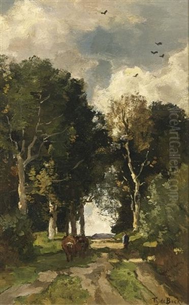 A Peasant On A Country Lane Oil Painting by Theophile De Bock