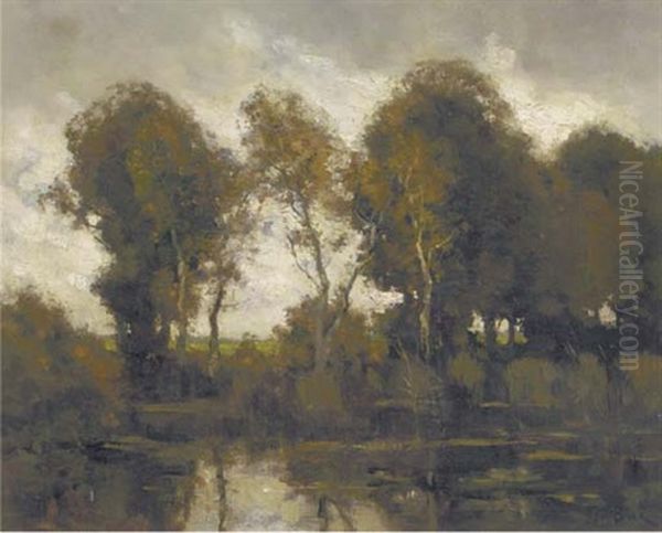 Trees By A Pond Oil Painting by Theophile De Bock