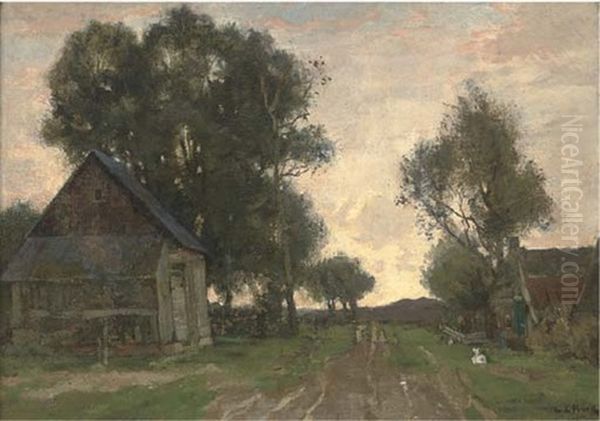 Farm Buildings Towards The End Of The Day Oil Painting by Theophile De Bock