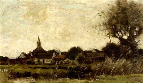 A Village In A Summer Landscape Oil Painting by Theophile De Bock