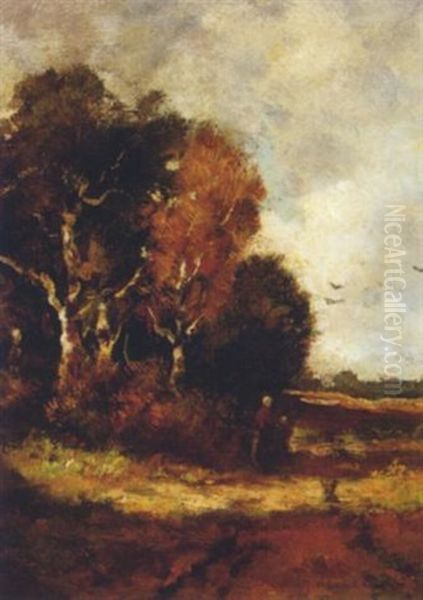 On A Country Path Oil Painting by Theophile De Bock