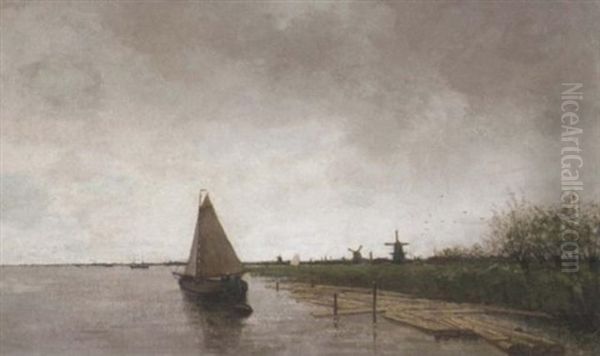 A River Landscape With Vessels, A City Beyond Oil Painting by Theophile De Bock