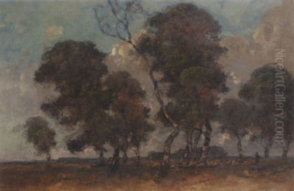 Leading The Sheep Across The Heath Oil Painting by Theophile De Bock