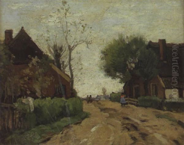 Chemin Borde De Maisons Oil Painting by Theophile De Bock