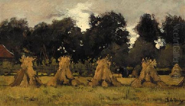 A Peasant Woman At Work Among Sheaves Oil Painting by Theophile De Bock