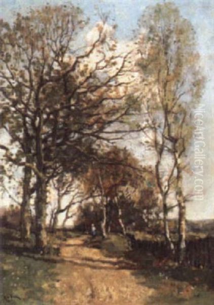 Figure On A Country Lane Oil Painting by Theophile De Bock