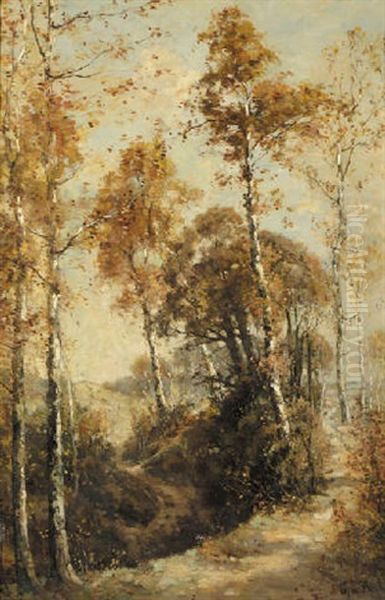 A Shepherd And Flock In A Wooded Landscape Oil Painting by Theophile De Bock