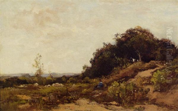 A Shepherd And Flock In The Dunes Oil Painting by Theophile De Bock