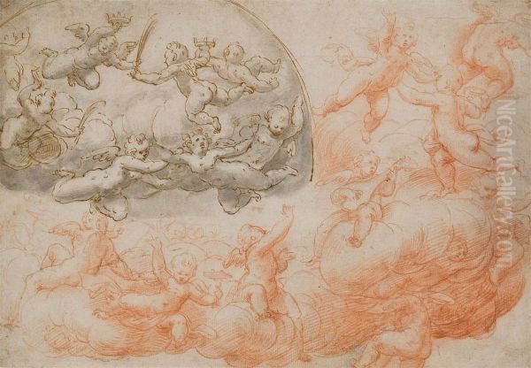 Putti Dans Les Nuees Oil Painting by Cherubino Alberti