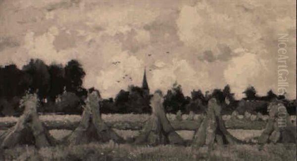 Sheaves Of Corn Oil Painting by Theophile De Bock