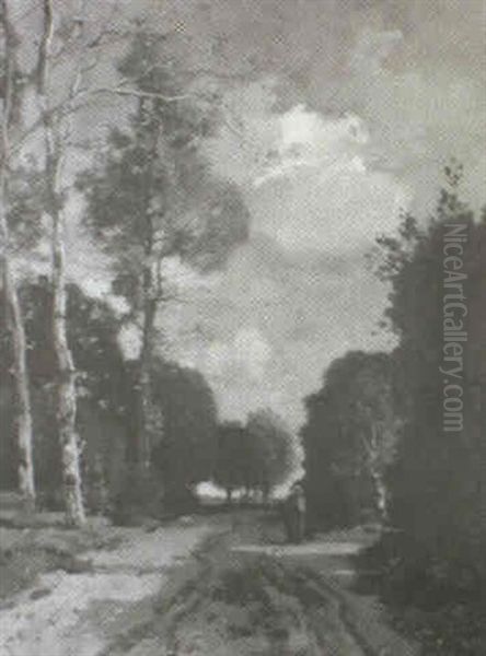 Mother And Child Walking Along A Country Road Oil Painting by Theophile De Bock