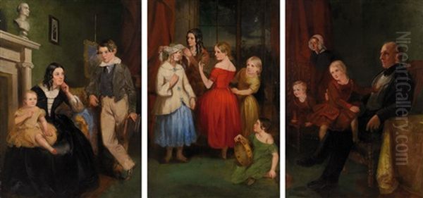 Margaret And William Robertson And Their Family (3 Works) Oil Painting by Thomas Bock