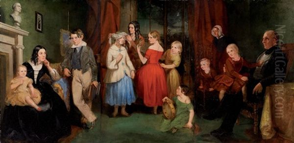 William And Margaret Robertson And Their Family (in 3 Parts) Oil Painting by Thomas Bock