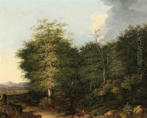 Bewaldete Landschaft Mit Einem Hirten Oil Painting by Felix Bockhorni