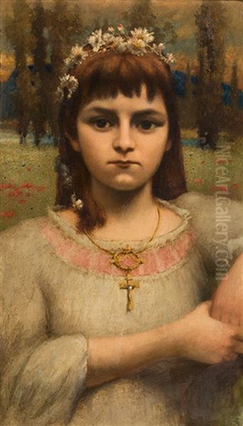 Girl With A Flower Chaplet On Her Head Oil Painting by Arnold Boecklin